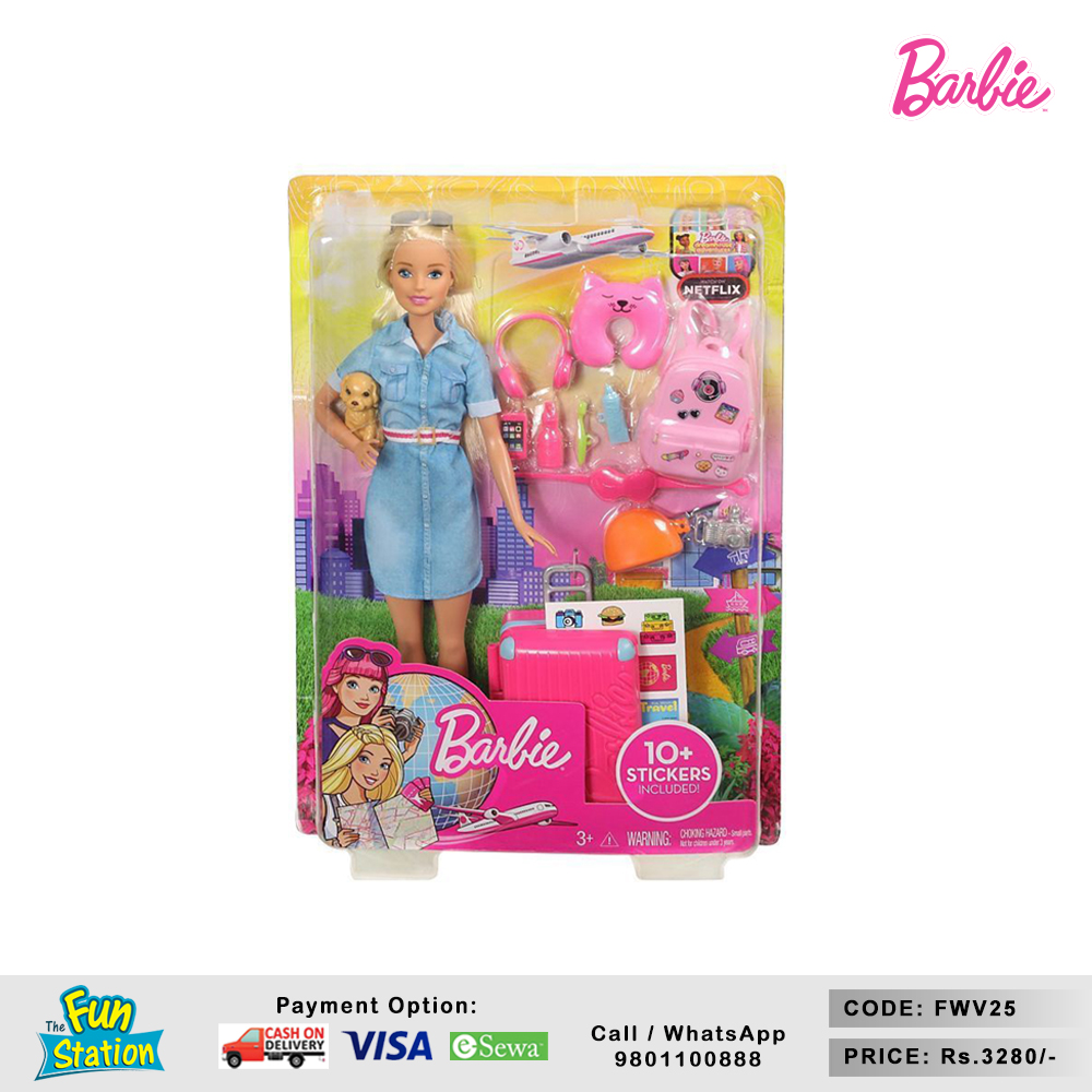 Barbie Doll Travel Themed with Puppy, Luggage & 10+ Accessories