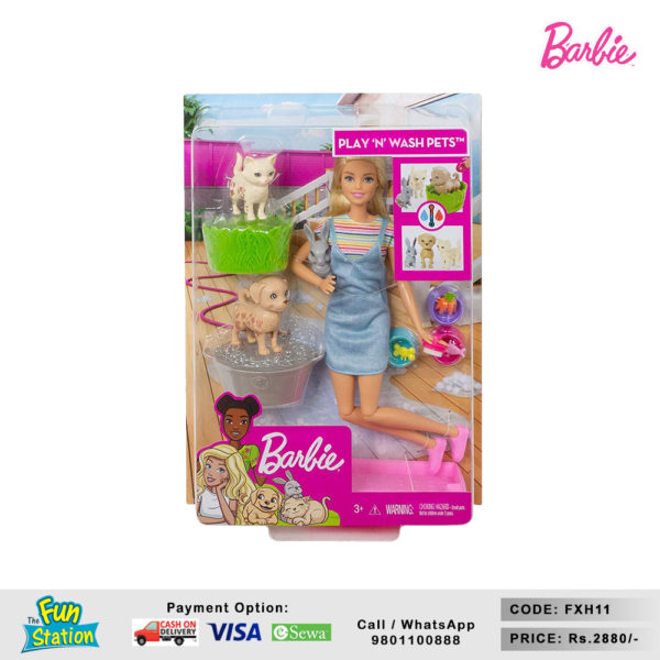 Barbie Play & Wash Pets Playset with Blonde Doll FXH11